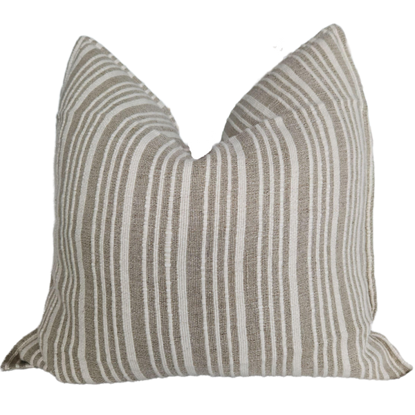 RESTOCK SOON - LIMITED STOCK LEFT | Détente Rustic Texture Pure French Linen 55cm Square Feather Filled - Charleston Striped