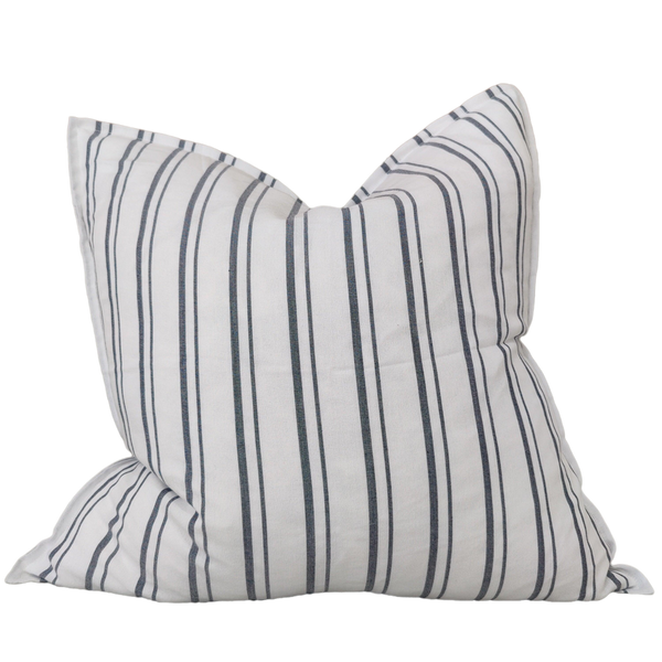 Granville Linen Cotton Cushion Feather Filled 50x50cm - Classic Blue Striped