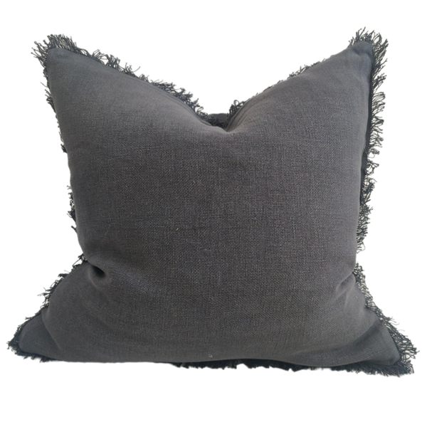 LAST TWO - Cultiver Heavy Weight French Linen Cushion 50cm Square Feather Filled- Charcoal