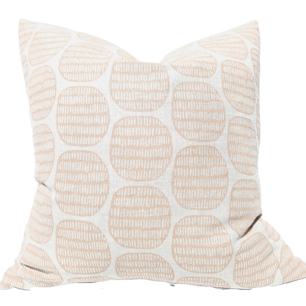 The Outback Artisan Block Printed Heavy Weight Pure French Linen Feather Filled Cushion 55cm Square - Sacred Rock Earth