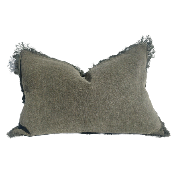 Cultiver Yarn Dyed Heavy Weght Pure French Linen Cushion 40x60cm Plush Feather Filled -  Vouge Green