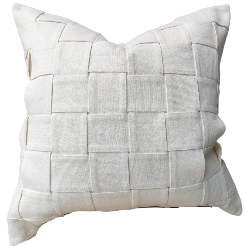 Shabby Chic Heavy Weight French Linen Cotton Cushion 55cm Square - Intertwined Off White