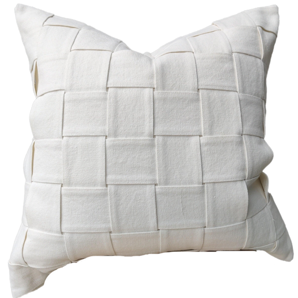Shabby Chic Heavy Weight French Linen Cotton Cushion 55cm Square - Intertwined Off White
