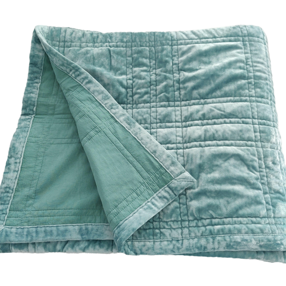 Bella Luxurious Silk Velvet Reversible Quilted Bed Cover Massive Blanket 230x200cm - Turquoise