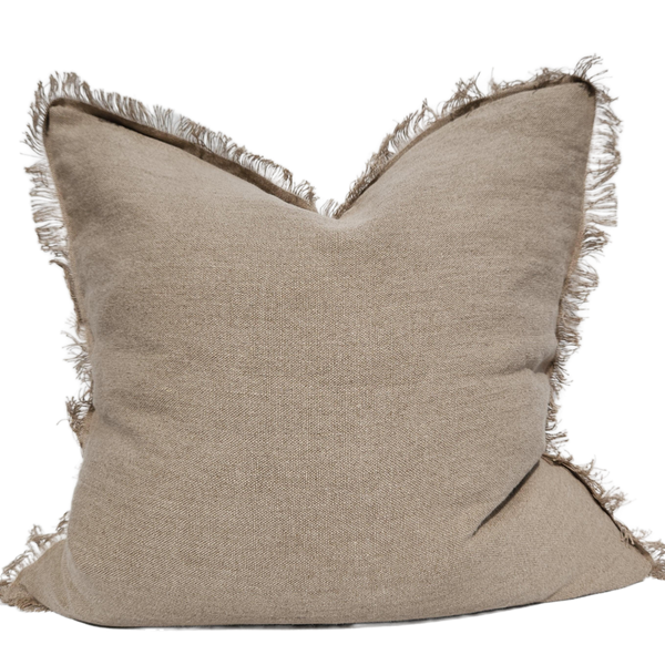 Riviera Heavy Weight Texture French Linen Fringed Edge Cushion Feather Filled 60cm Square - Mocha