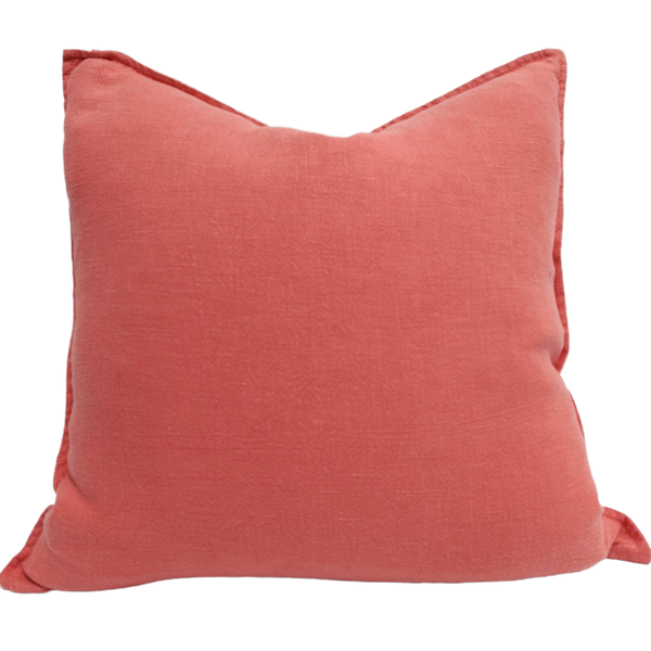 Rustique Stonewashed Heavy Weight French Linen Cushion 55cm Square Feather Filled -Watermelon Red
