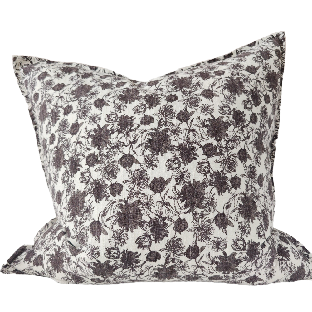 Peony Pure French Linen Cushion 50cm Square Plush Feather Filled - Brown
