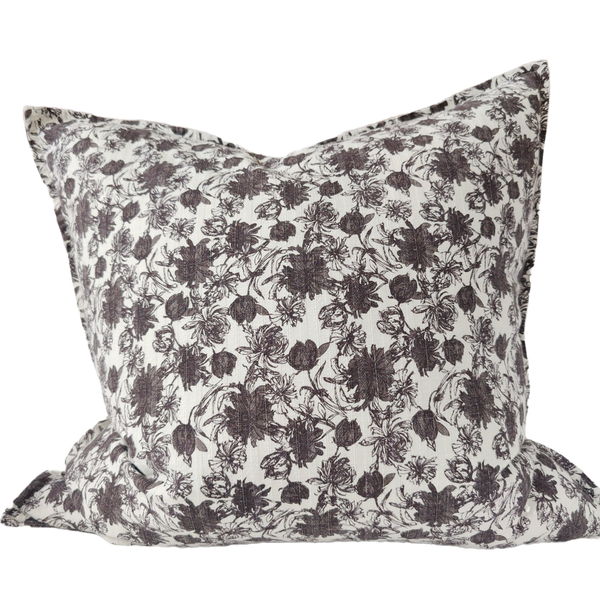 Peony Pure French Linen Cushion 50cm Square - Brown