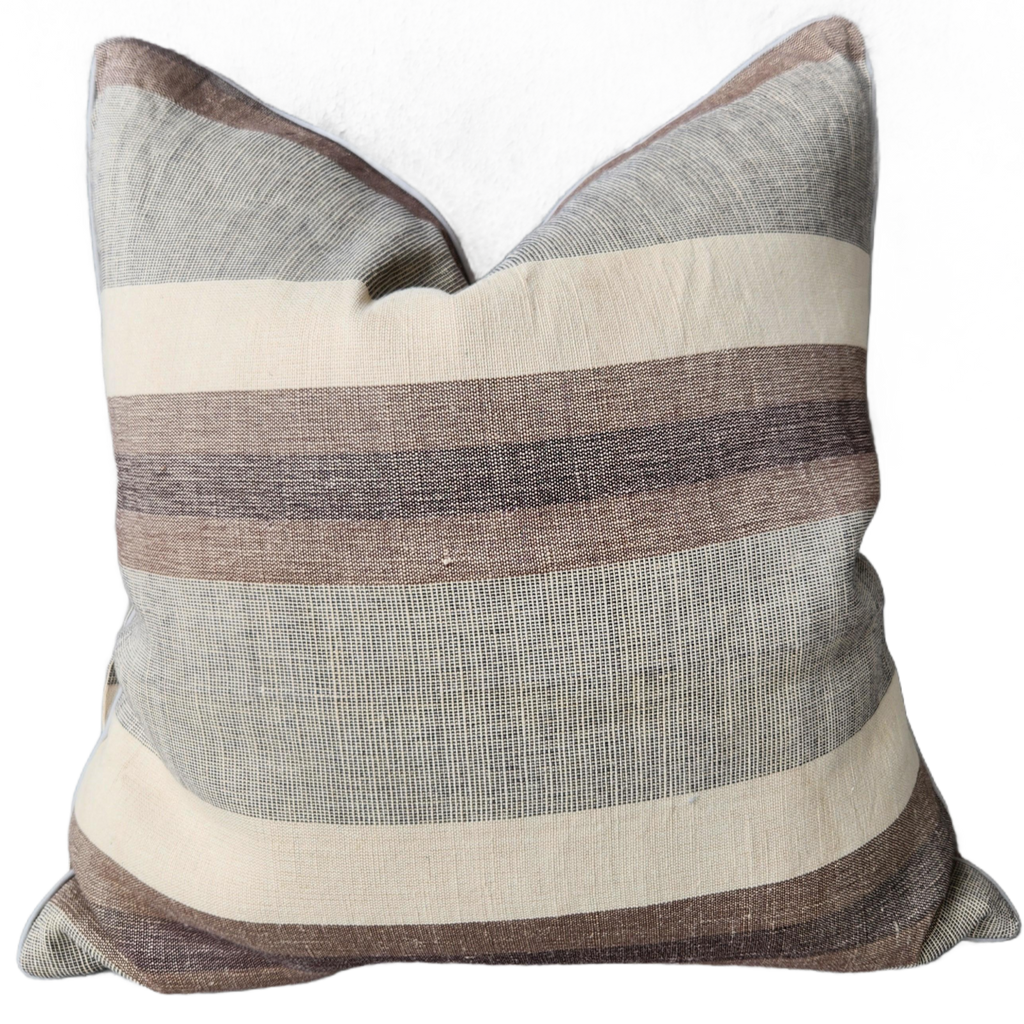 Millard Heavy Weight French Linen Cushion 55cm Square - Gordes Striped Brown Tone