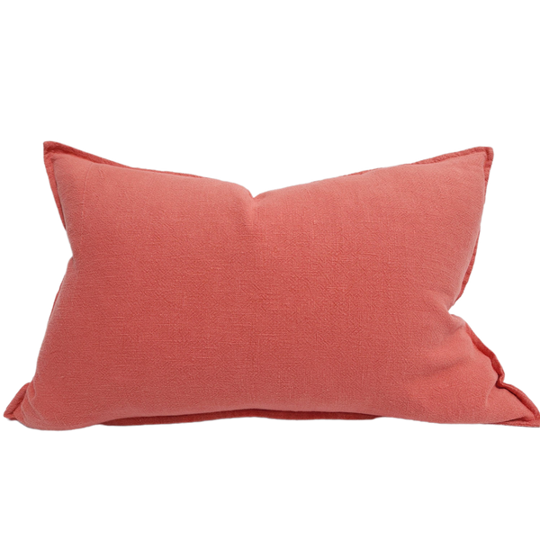 Rustique Stonewashed Heavy Weight French Linen Cushion 40x60cm Lumbar - Watermelon Red