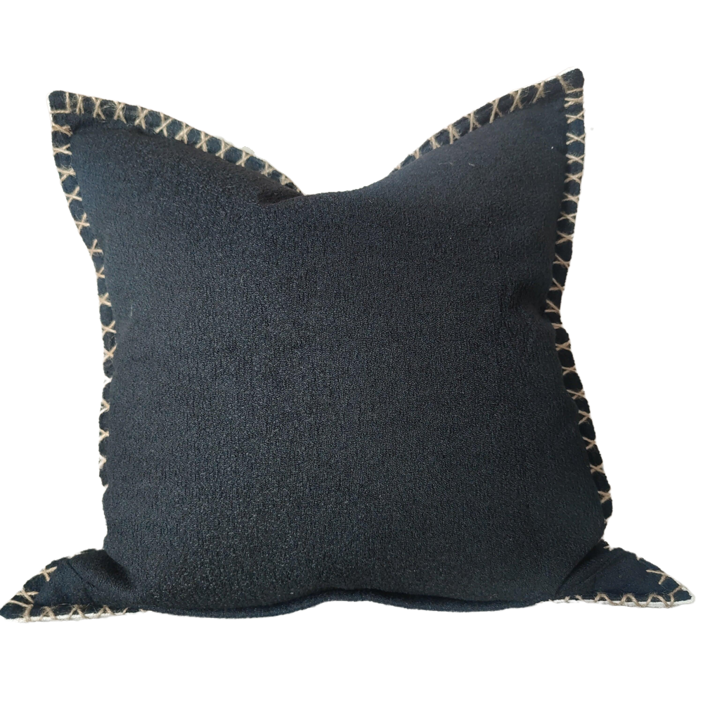 Hygge Boucle Hemp Cross Stitched Edge 50cm Square - Cream White and Black