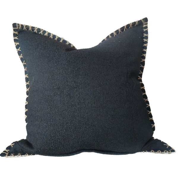 Hygge Boucle Hemp Cross Stitched Edge 50cm Square - Cream White and Black