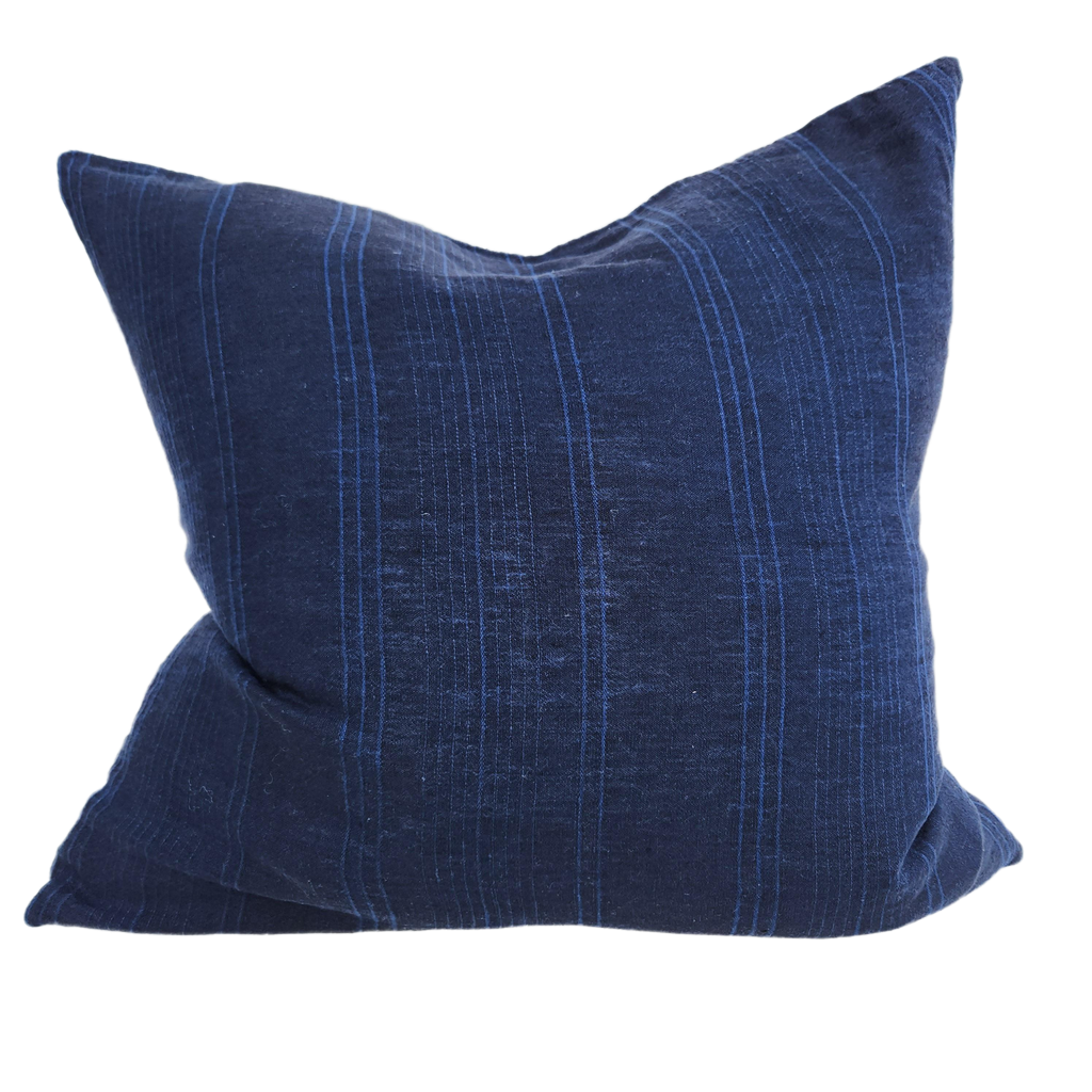Casa Texture Pure French Linen Cushion Feather Filled 55cm Square - Indigo Blue