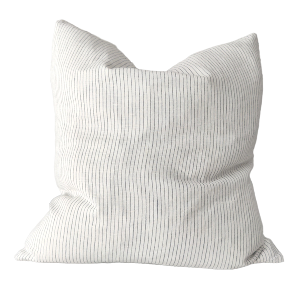 Tuscany Sun 100% Pure French Linen Cushion Square 50cm Square - Blue White Pinstriped