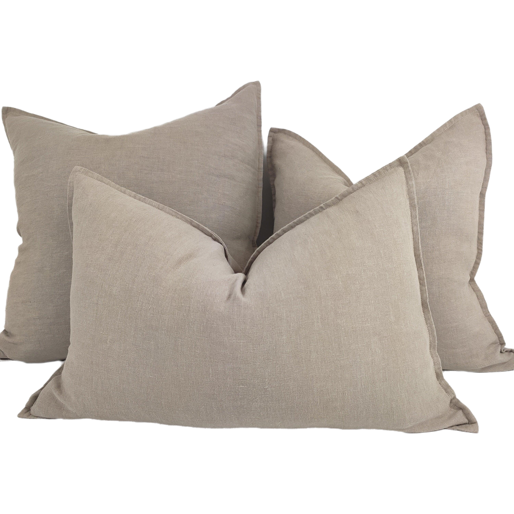 Reims Stonewashed Heavy Weight French Linen Cushion Feather Filled - Taupe