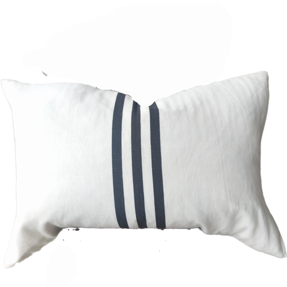 Kuta Herringbone Linen Cotton Cushion 40x60cm Lumbar - Black Striped