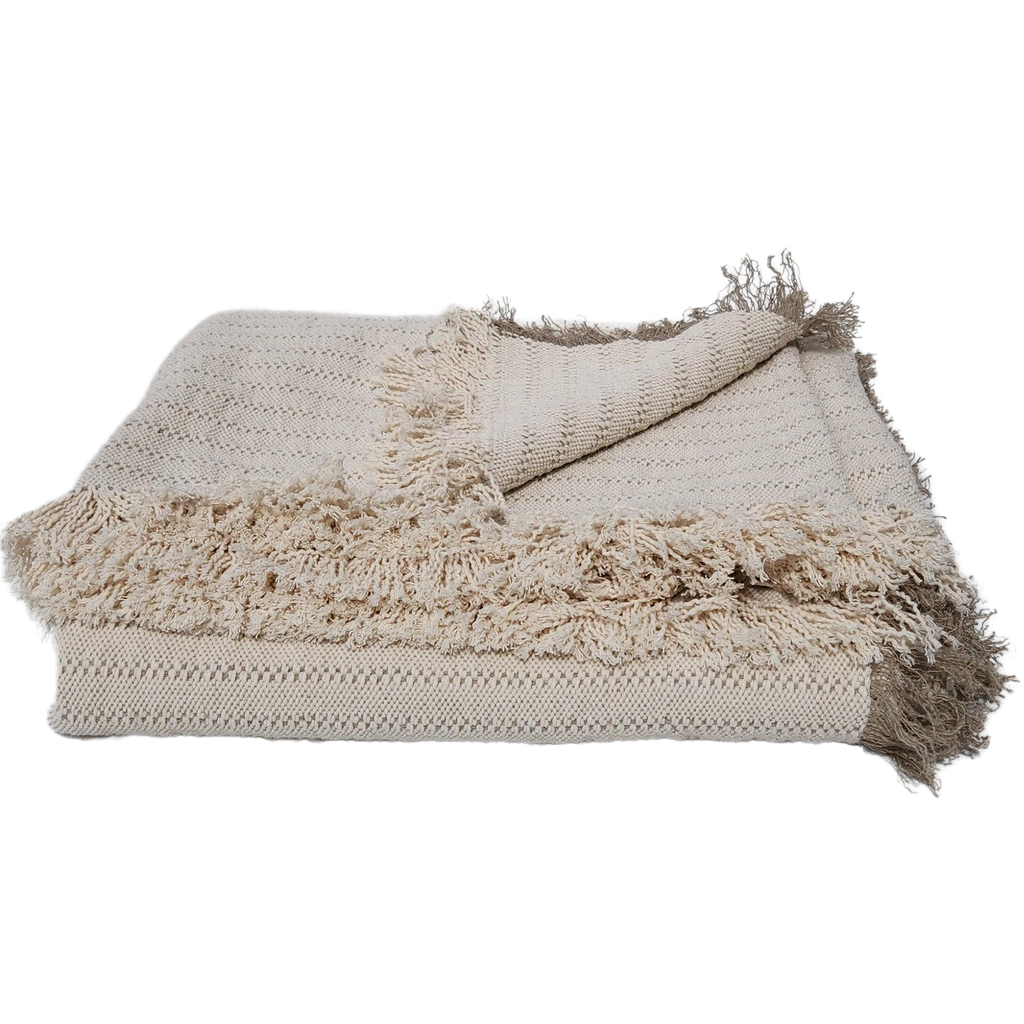 Camille Jacquard Heavyweight Linen Cotton Fringed Massive Throw 150x220cm