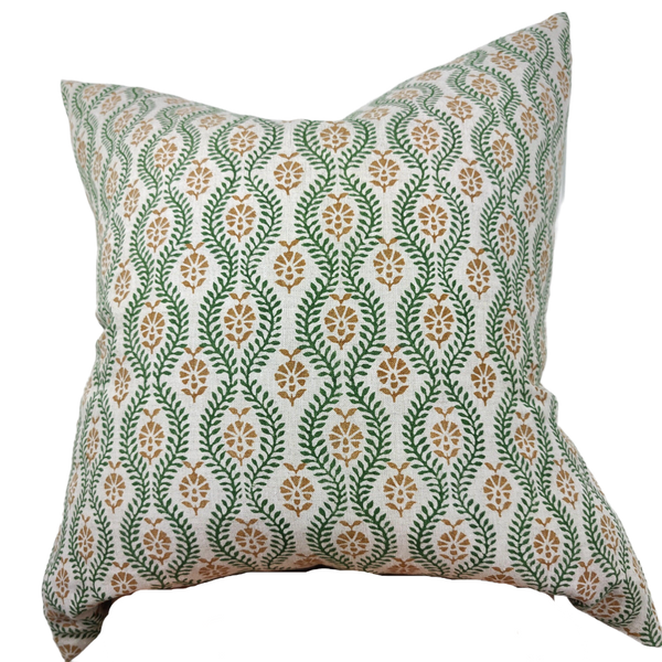 Harmony Artisan Block Printed Heavy Weight Pure French Linen Cushion 55cm Square Feather Filled
