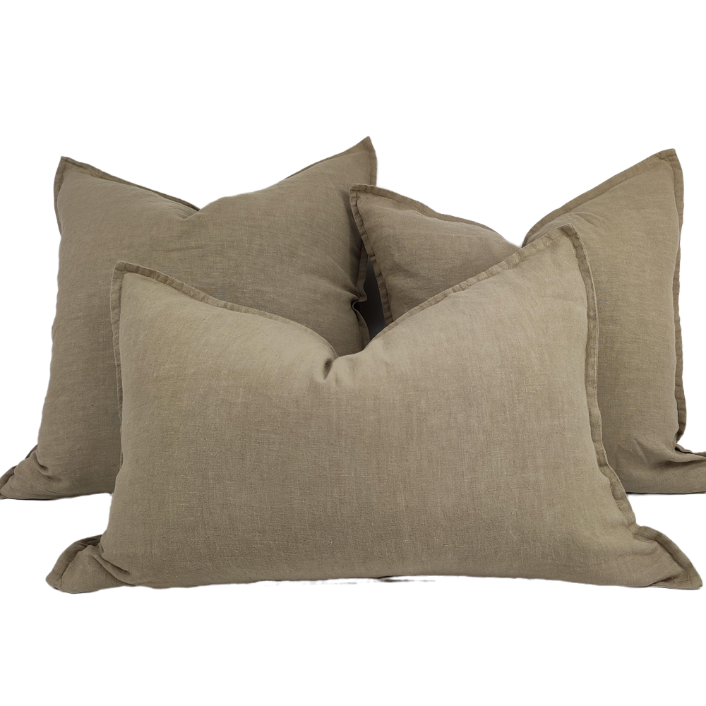 Reims Stonewashed Heavy Weight French Linen Cushion Feather Filled - Almond