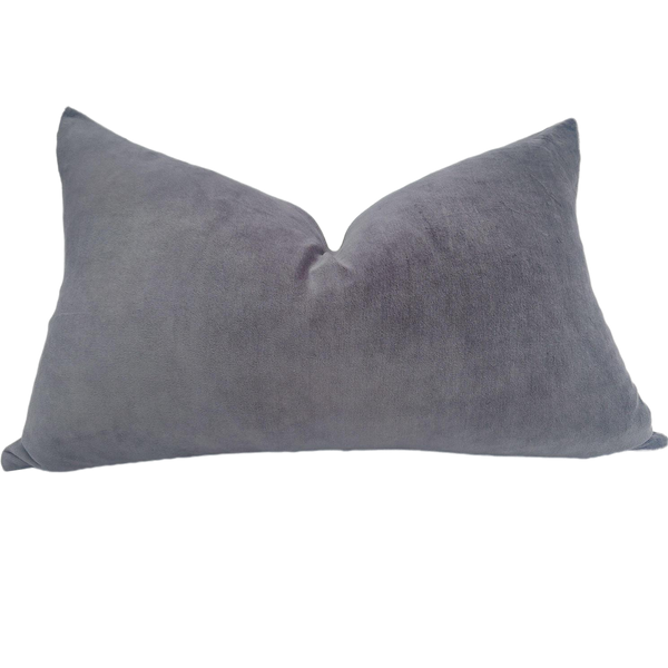 Fontainebleau Cotton Velvet & French Linen Two Sided Cushion 40cmx60cm Lumbar- Charcoal