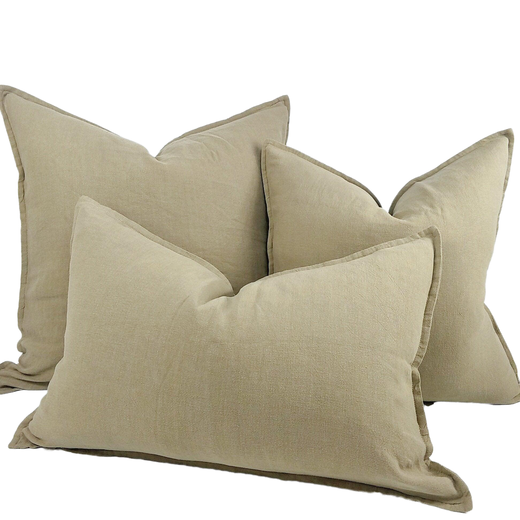 Reims Stonewashed Heavy Weight French Linen Cushion Feather Filled - Oak