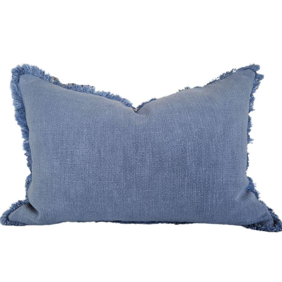 Champêtre Heavy Weight French Linen Cushion 40x60cm Lumbar Feather Filled - Classic Blue