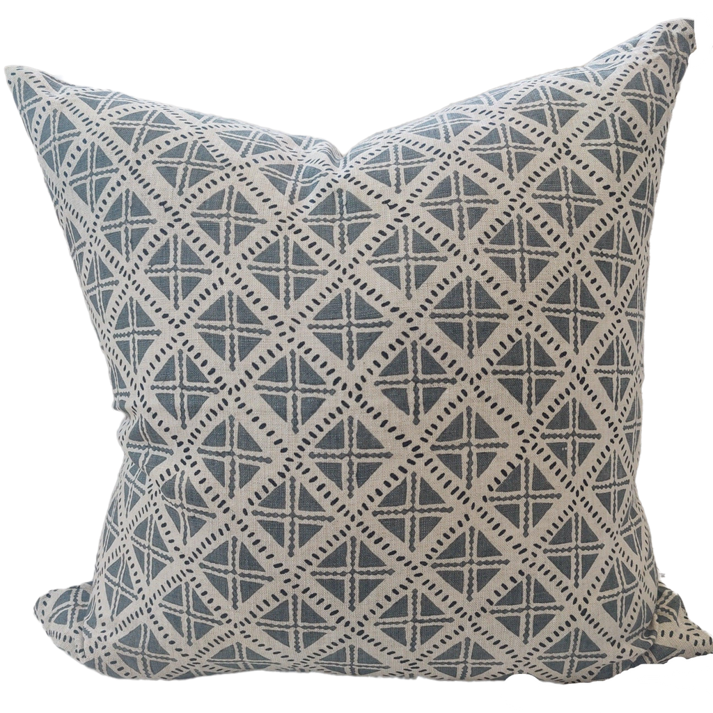 The Northern Seas Slate Grey Artisan Block Printed Heavy Weight Pure French Linen Cushion 55cm Square