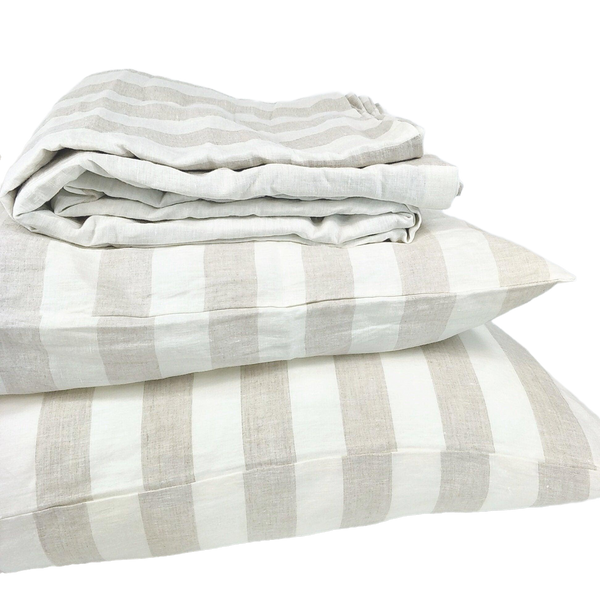 Cara Yarn Dyed Pure Stripe French Linen Duvet Cover Quilt Cover Set - Natural Stripe