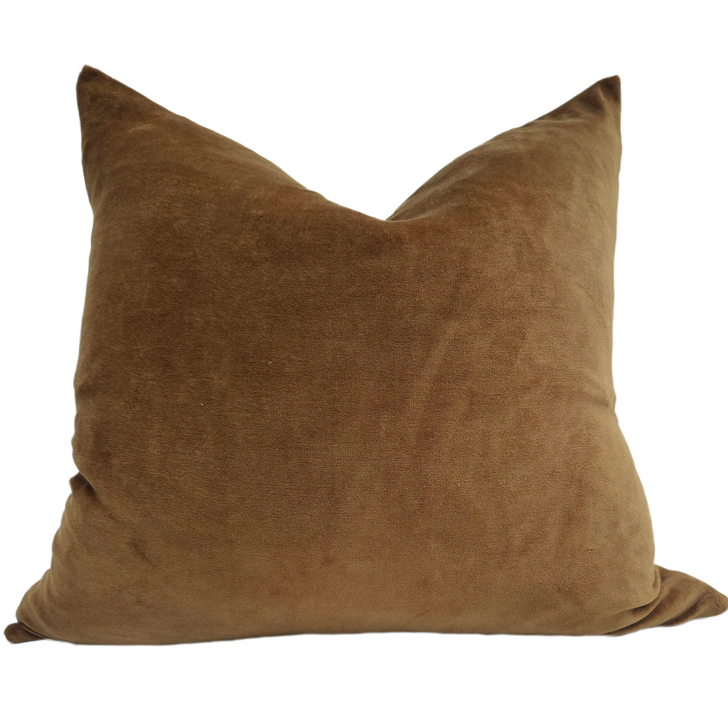 Fontainebleau Cotton Velvet & French Linen Two Sided Cushion 55cm Square - Toffee