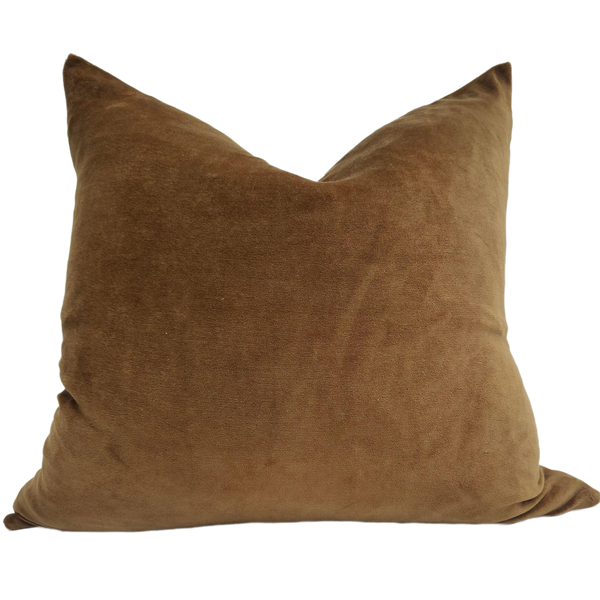 Fontainebleau Cotton Velvet & French Linen Two Sided Cushion 55cm Square - Toffee