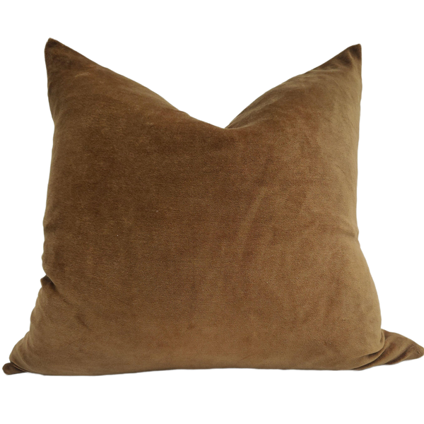 Fontainebleau Cotton Velvet & French Linen Two Sided Feather Filled Cushion 55cm Square - Toffee
