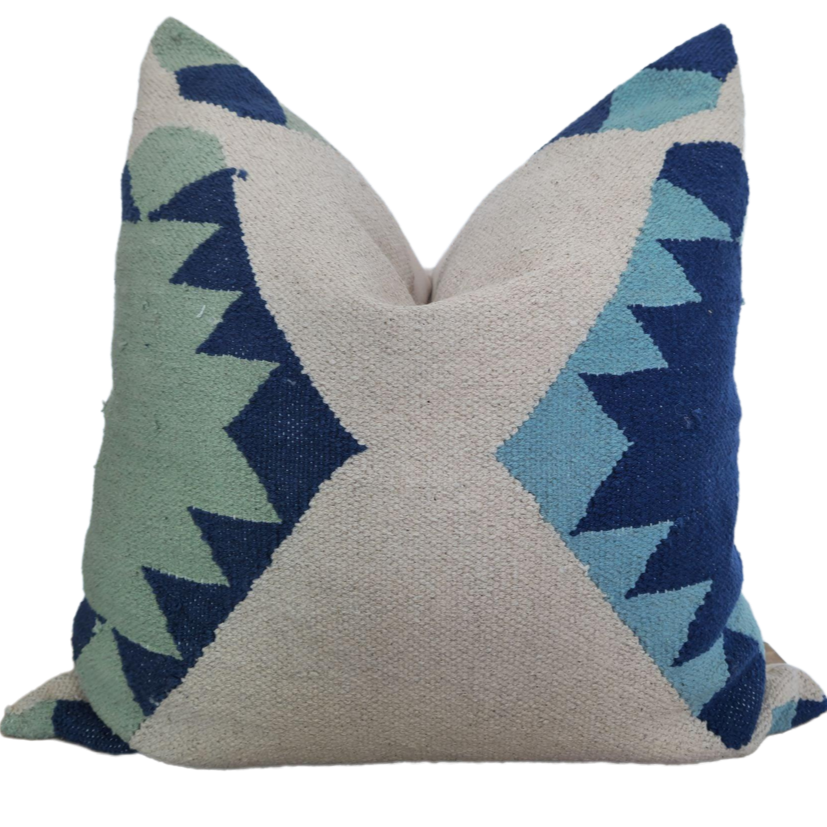 Bebandem Hand-Loomed Kilim Thick Cotton Cushion 55x55cm - Blue Green Tone