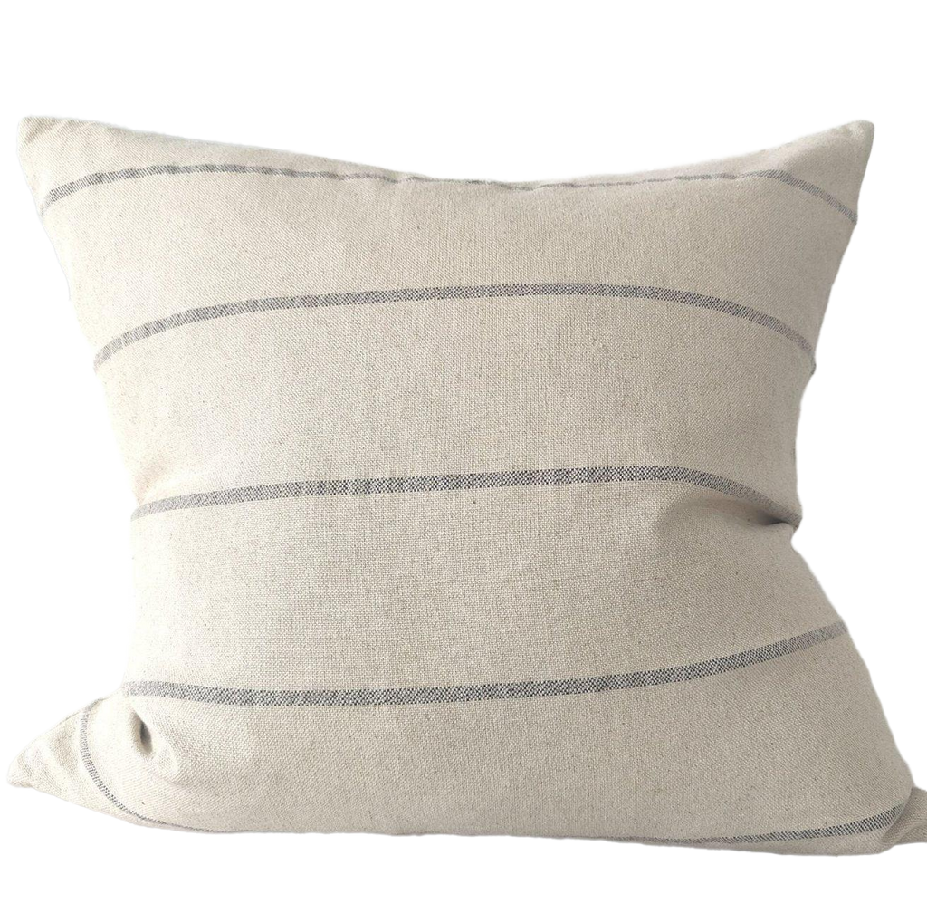 Irish Striped Rustic Linen Cotton Cushion 55cm Square - Grey