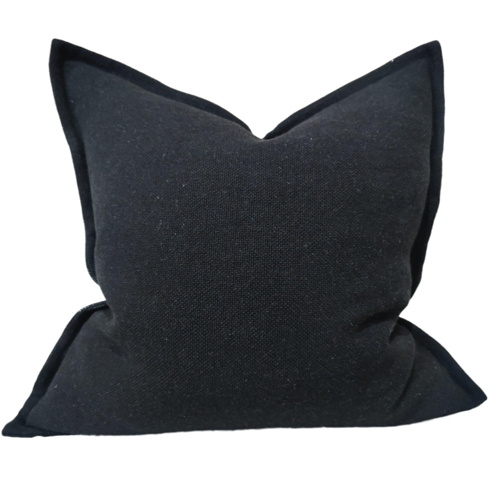 Mahal Texure Pure French Linen Cushion 55cm Square - Black