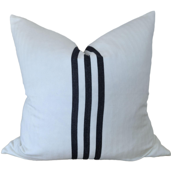 Kuta Herringbone Linen Cotton Cushion Feather Filled 55x55cm - Black Striped