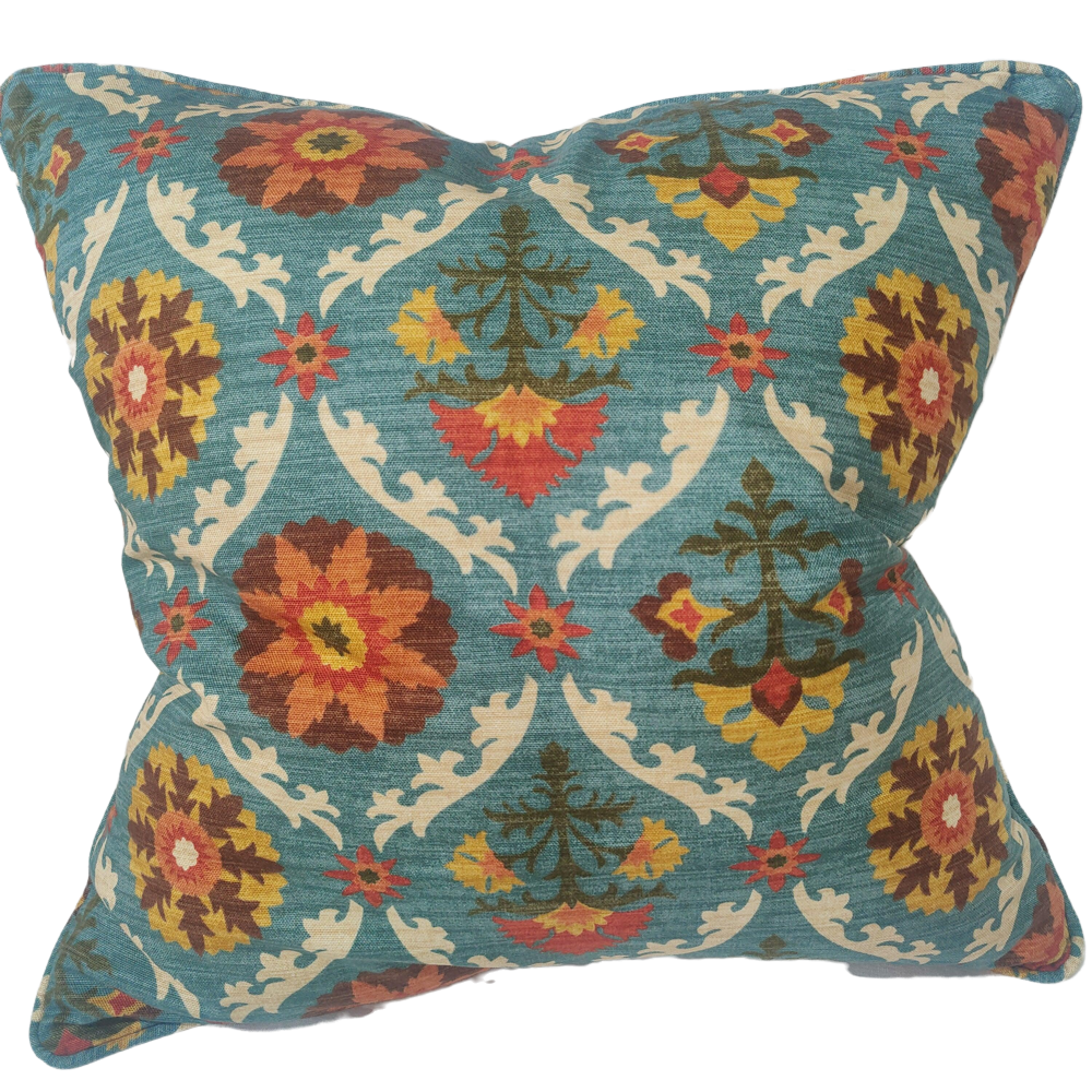 Designer Fabric Linen Cushion 55cm Square Feather Filled - Mayan Medallions