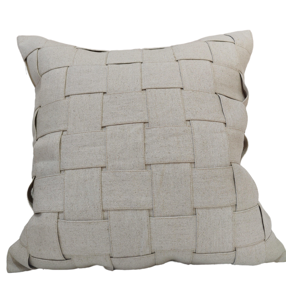 Shabby Chic Heavy Weight French Linen Cotton Cushion 55cm Square - Intertwined Natural