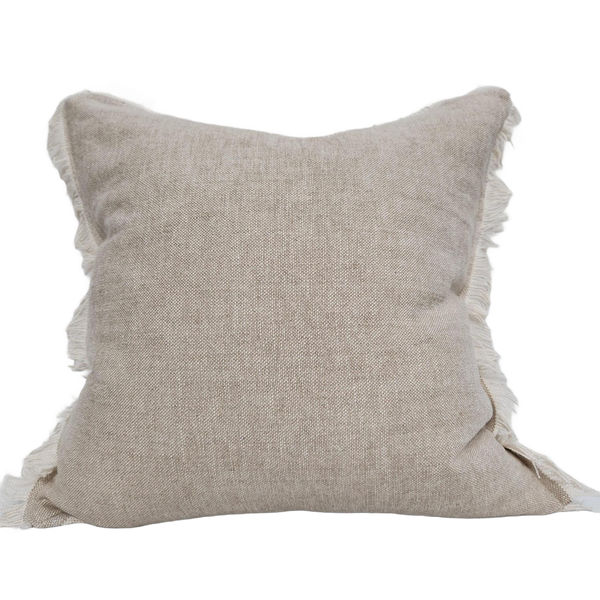 Riviera Heavy Weight Texture French Linen Fringed Edge Cushion 55cm Square - Oatmeal