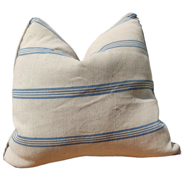 PREORDER | Nova Heavyweight Pure French Linen Cushion 55cm Square - Navy Striped