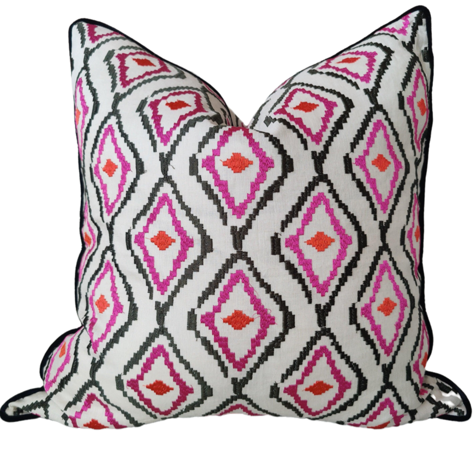 Chamonix Linen Embroidered Pattern Cushion 55x55cm
