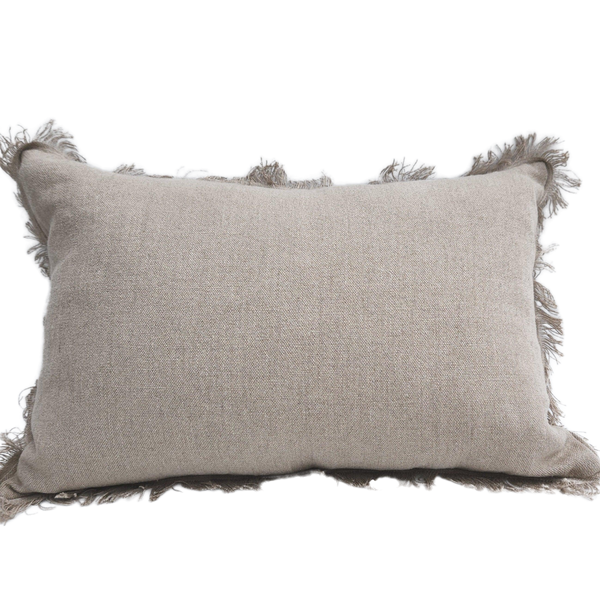 Riviera Heavy Weight Texture French Linen Fringed Edge Cushion Feather Filled 40x60cm Lumbar - Mocha