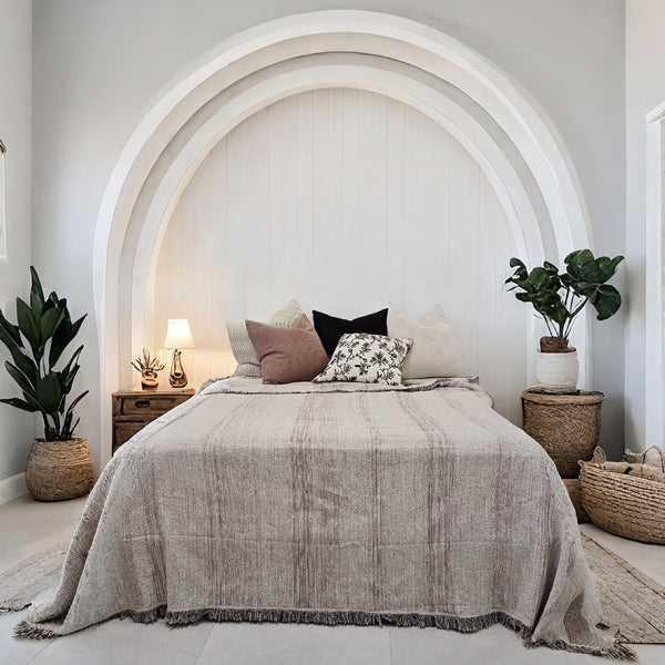 PREORDER MID AUGUST DROP | Aurelia Linen Cotton Heavyweight Jacquard Bed Cover Massive Blanket 245cm x 250cm - Bole Brown | Natural