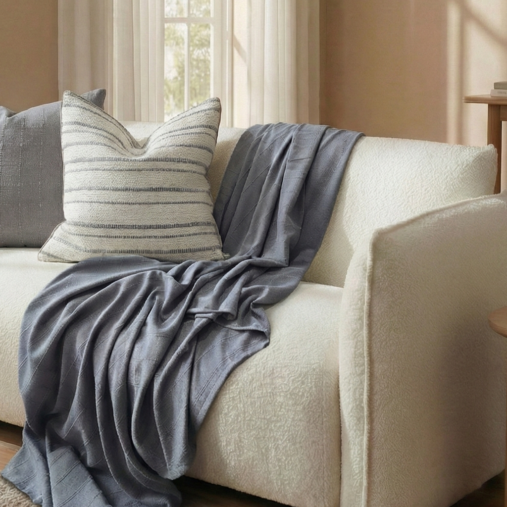 Greta Massive Throw 150x220cm - Grid | Steel Blue