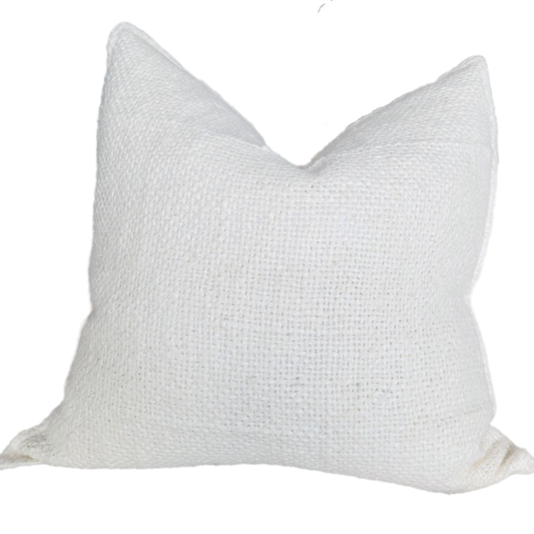 LAST TWO | Détente Hand-loomed Rustic Texture Pure French Linen 55cm square Feather Filled- Ubud White
