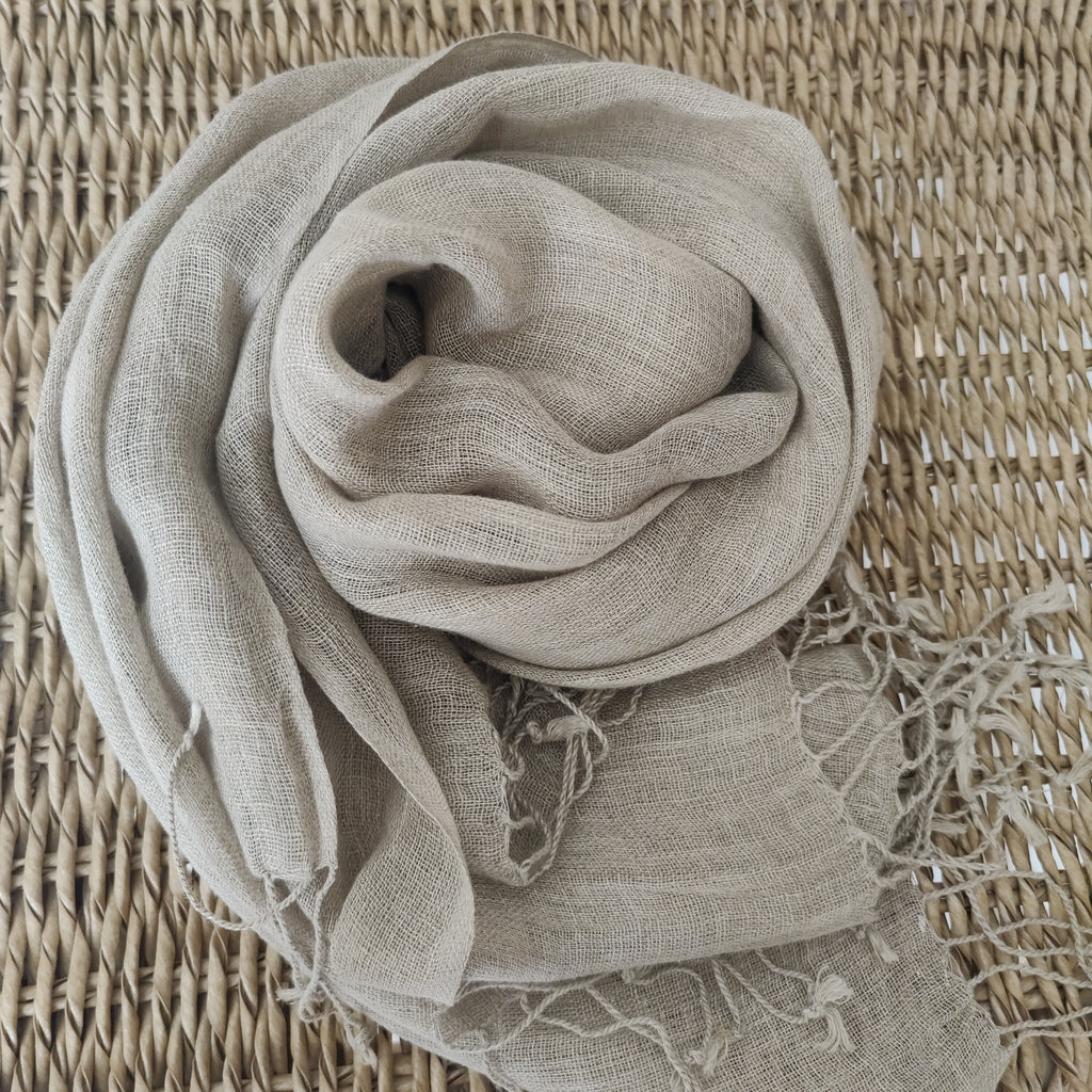 Aria Pure French Linen Long Scarves - Natural