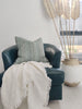 Malawi Texture Woven French Linen Cushion Feather Filled 55cm Square - Peacock Green & Blue