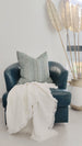 Malawi Texture Woven French Linen Cushion Feather Filled 55cm Square - Peacock Green & Blue