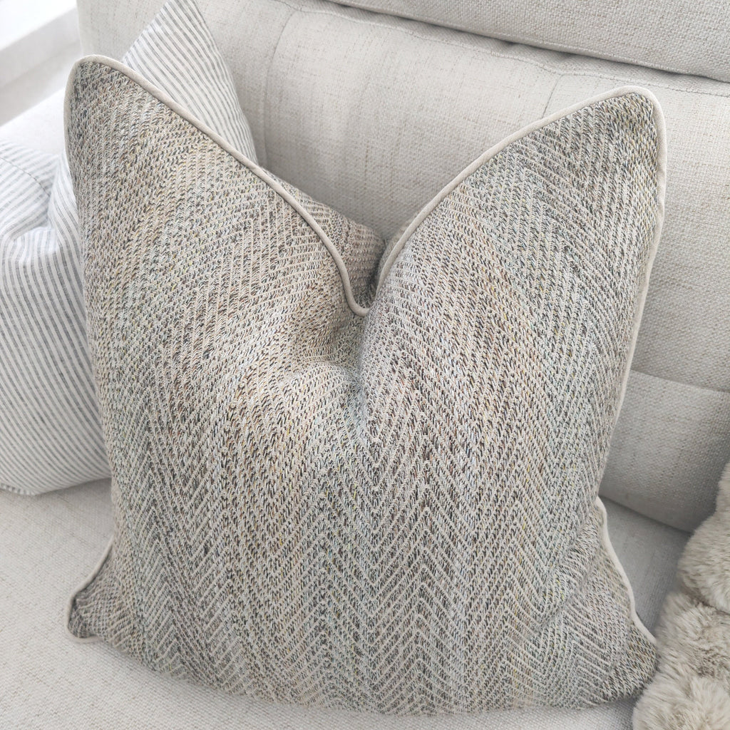 RESTOCK SOON - Piper Chevron Heavyweight Texture Yarn Dyed Pure French Linen Cushion Feather Filled 55cm Square