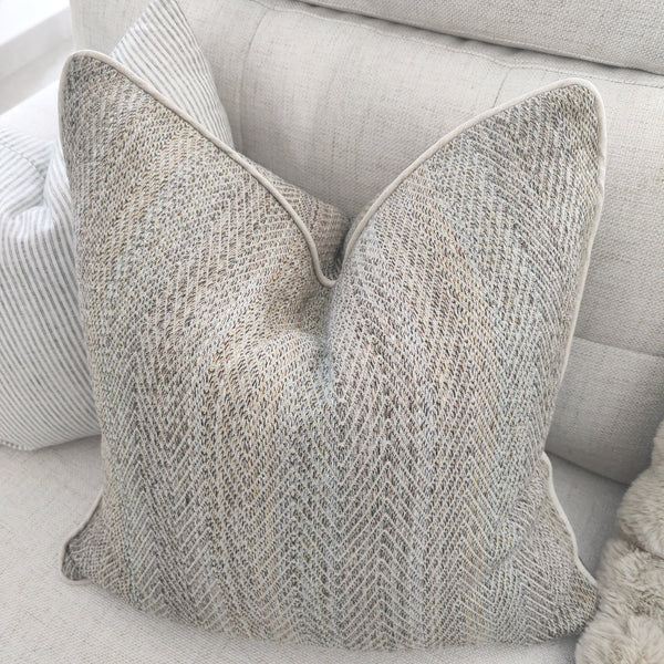 RESTOCK SOON - Piper Chevron Heavyweight Texture Yarn Dyed Pure French Linen Cushion Feather Filled 55cm Square