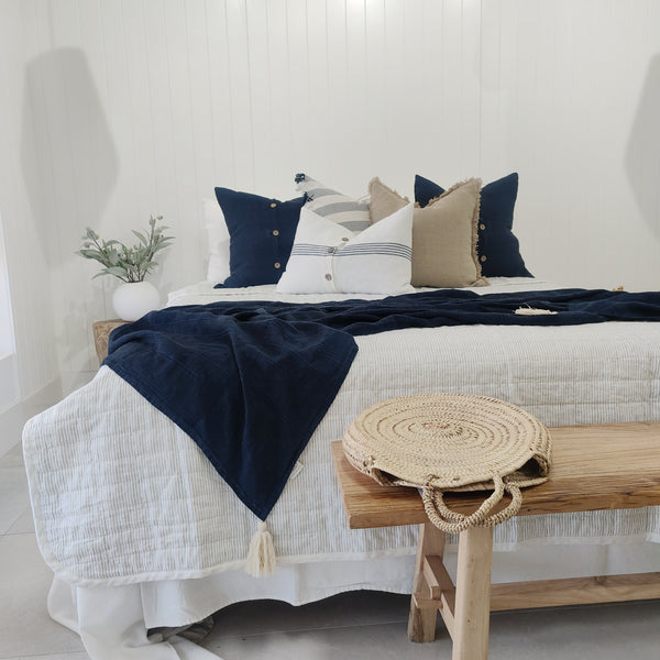 Helsinki 100% Pure French Linen Quilted Bed Cover - Tuscan Sun Pinstriped